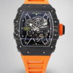 Swiss Super Clone Richard Mille RM 35-01 with NTPT Carbon Fiber Case, Orange Silicone Strap