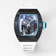 Best Replica RICHARD MILLE RM 055 Skeleton Watch - Swiss Movement Super Clone, Carbon Fiber Case, Sporty White Rubber Strap - Image 2