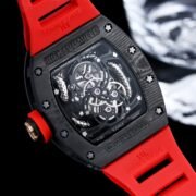 Swiss Replica Richard Mille RM 57-03 Dragon Skeleton Dial, Carbon Fiber Case, Red Rubber Strap Luxury Watch - Image 9