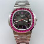 Patek Philippe Nautilus 5711 Black Dial 904L Steel with Rubies Bezel(1:1Super Clone)