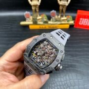 Swiss Richard Mille RM 11 Replica – 49mm Carbon Case, Skeleton Dial, Grey Rubber Strap - Image 4