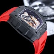 Swiss Replica Richard Mille RM 57-03 Dragon Skeleton Dial, Carbon Fiber Case, Red Rubber Strap Luxury Watch - Image 7