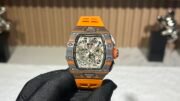 Swiss Replica Richard Mille RM 11-03 McLaren Watch – Carbon Fiber Skeleton Chronograph with Striking Orange Rubber Strap - Image 2