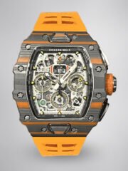 Swiss Replica Richard Mille RM 11-03 McLaren Watch – Carbon Fiber Skeleton Chronograph with Striking Orange Rubber Strap