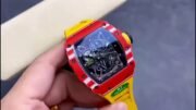 Best Richard Mille RM35-02 Replica – Red Carbon Case, Yellow Strap, Swiss Movement, Skeleton Dial - Image 3