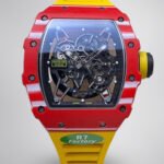 Best Richard Mille RM35-02 Replica – Red Carbon Case, Yellow Strap, Swiss Movement, Skeleton Dial