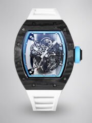 Best Replica RICHARD MILLE RM 055 Skeleton Watch - Swiss Movement Super Clone, Carbon Fiber Case, Sporty White Rubber Strap