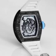 Best Replica RICHARD MILLE RM 055 Skeleton Watch - Swiss Movement Super Clone, Carbon Fiber Case, Sporty White Rubber Strap - Image 8