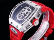 Best Swiss Replica RICHARD MILLE RM 52 Tourbillon Super Clone Watch – Skull Skeleton Dial, Red Strap - Image 6