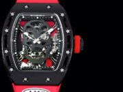 Replica Richard Mille RM052 Titanium Skeleton Tourbillon Watch with Red Rubber Strap - Image 3