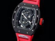 Replica Richard Mille RM052 Titanium Skeleton Tourbillon Watch with Red Rubber Strap - Image 4