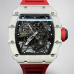 Richard Mille RM 35-01 Replica Rafael Nadal White Carbon Case Red Strap Watch | Swiss Movement, Skeleton Dial