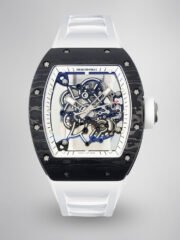 Richard Mille RM055 Skeleton Swiss Replica, Titanium Carbon Fiber Case, White Rubber Strap