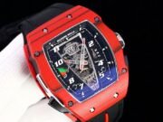 Luxury Sport Replica Richard Mille RM 40-01 Red Carbon Fiber Case Watch With Black Rubber Strap - Image 2