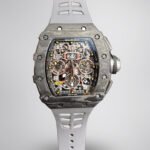 Swiss Richard Mille RM 11 Replica – 49mm Carbon Case, Skeleton Dial, Grey Rubber Strap