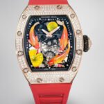 Replica Richard Mille RM S10 Koi Tourbillon Watch Rose Gold with Diamond - Red Leather Strap