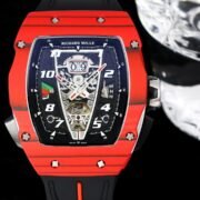 Luxury Sport Replica Richard Mille RM 40-01 Red Carbon Fiber Case Watch With Black Rubber Strap - Image 4
