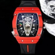 Luxury Sport Replica Richard Mille RM 40-01 Red Carbon Fiber Case Watch With Black Rubber Strap - Image 3