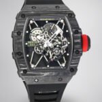 Richard Mille RM 35-01 Rafael Nadal Replica Swiss Watch – Skeleton Dial, NTPT Carbon Case, Black Rubber Strap