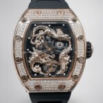 Swiss Richard Mille RM 51-01 Replica Tiger And Dragon Michelle Yeoh Watch with Diamond Bezel And Black Rubber Strap