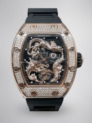 Swiss Richard Mille RM 51-01 Replica Tiger And Dragon Michelle Yeoh Watch with Diamond Bezel And Black Rubber Strap
