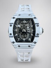 Richard Mille RM 022 Replica White Case White Strap Watch For Men – Skeletonized Dial And Carbon Fiber Case