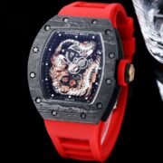Swiss Replica Richard Mille RM 57-03 Dragon Skeleton Dial, Carbon Fiber Case, Red Rubber Strap Luxury Watch - Image 5