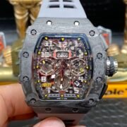 Swiss Richard Mille RM 11 Replica – 49mm Carbon Case, Skeleton Dial, Grey Rubber Strap - Image 3