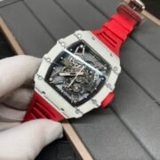 Richard Mille RM 35-01 Replica Rafael Nadal White Carbon Case Red Strap Watch | Swiss Movement, Skeleton Dial - Image 6