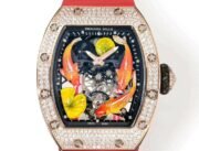 Replica Richard Mille RM S10 Koi Tourbillon Watch Rose Gold with Diamond - Red Leather Strap - Image 5