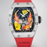 Super Clone Replica RICHARD MILLE RM S10 Koi Fish Tourbillon Watch Diamond Case Red Strap Swiss Quality