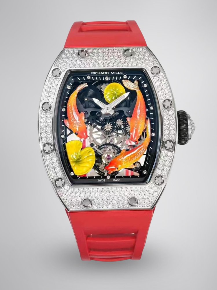 d23655d84c0eb8137b756e1818420020.jpg Super Clone Replica RICHARD MILLE RM S10 Koi Fish Tourbillon Watch Diamond Case Red Strap Swiss Quality - Image 1