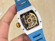 Richard Mille RM 88 Smiley Automatic Tourbillon Replica White Ceramic Blue Strap Watch - Image 6