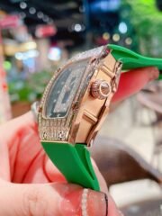 Luxury Replica Richard Mille RM 007 Ladies Diamond Set Green Strap Watch – Black Dial, Green Rubber Strap - Image 7