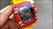 Best Richard Mille RM35-02 Replica – Red Carbon Case, Yellow Strap, Swiss Movement, Skeleton Dial - Image 5