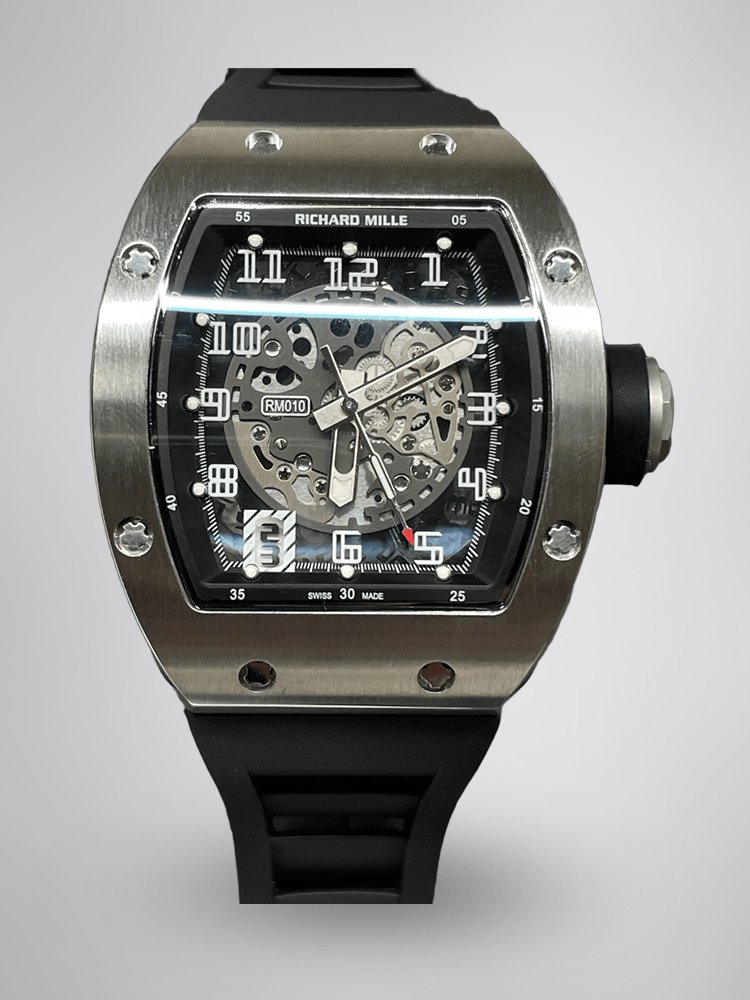 e4dd7a5ce8398d310bfe201a2c394c8d.jpg Swiss Richard Mille RM 010 Replica – Skeleton Dial Men’s Watch With Black Rubber Strap And Sapphire Crystal - Image 1