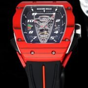 Luxury Sport Replica Richard Mille RM 40-01 Red Carbon Fiber Case Watch With Black Rubber Strap - Image 6