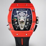 Luxury Sport Replica Richard Mille RM 40-01 Red Carbon Fiber Case Watch With Black Rubber Strap