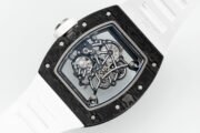 Richard Mille RM055 Skeleton Swiss Replica, Titanium Carbon Fiber Case, White Rubber Strap - Image 6