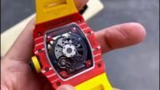 Best Richard Mille RM35-02 Replica – Red Carbon Case, Yellow Strap, Swiss Movement, Skeleton Dial - Image 7