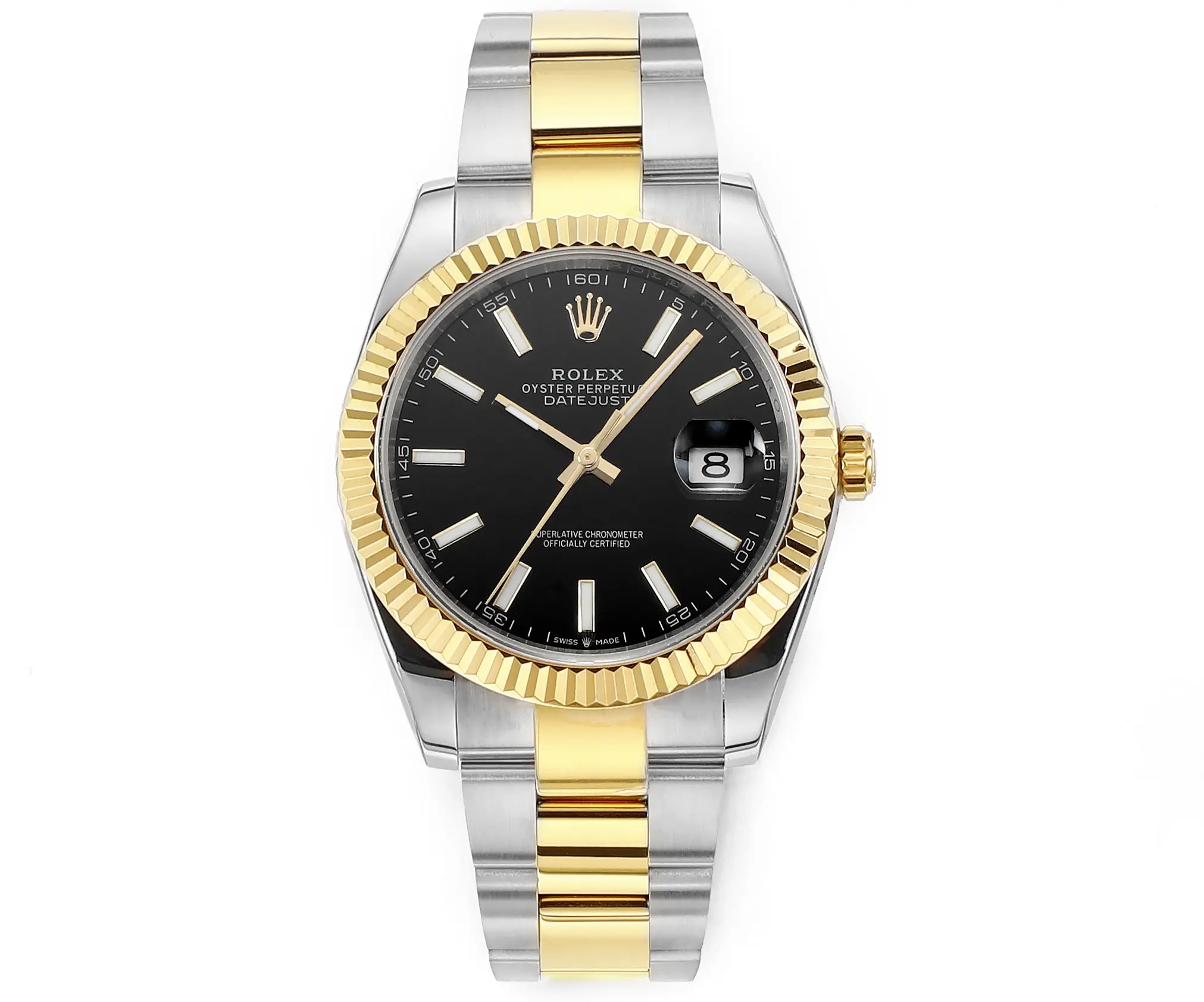 src_0-109.webp Rolex Datejust 41mm Watch – Two-Tone Gold/Steel, Black Dial, Fluted Bezel - Image 1