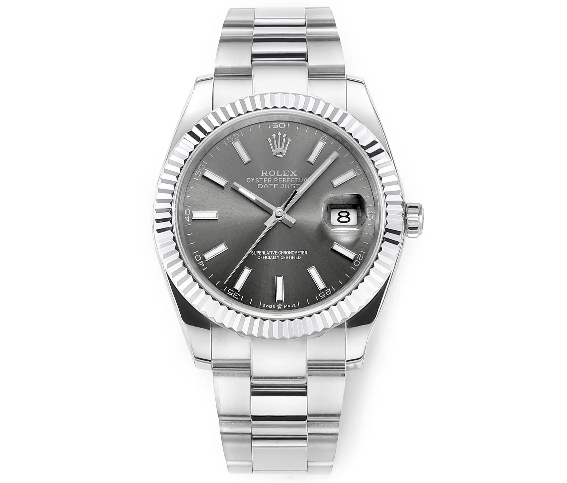 src_0-117.webp Rolex Datejust 41mm Watch – Silver Fluted Bezel, Grey Dial, Stainless Steel Bracelet Rolex - Image 1
