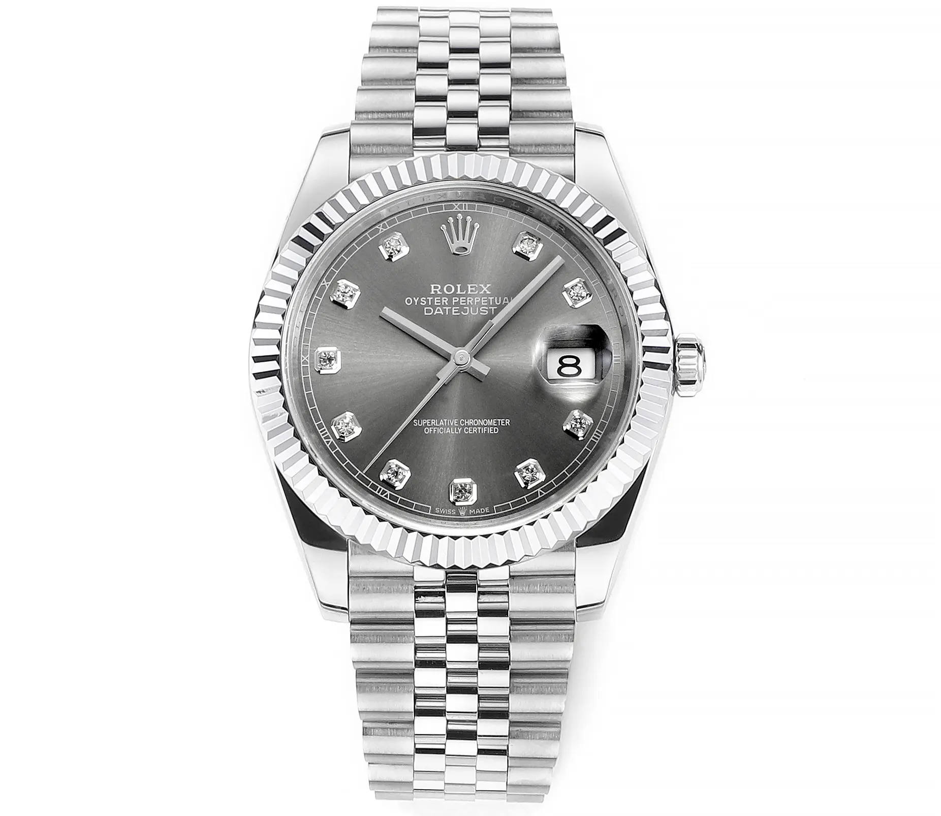 src_0-118.webp Rolex Datejust 41mm Watch – Silver Dial, Diamond Markers, Stainless Steel Jubilee Bracelet Rolex - Image 1