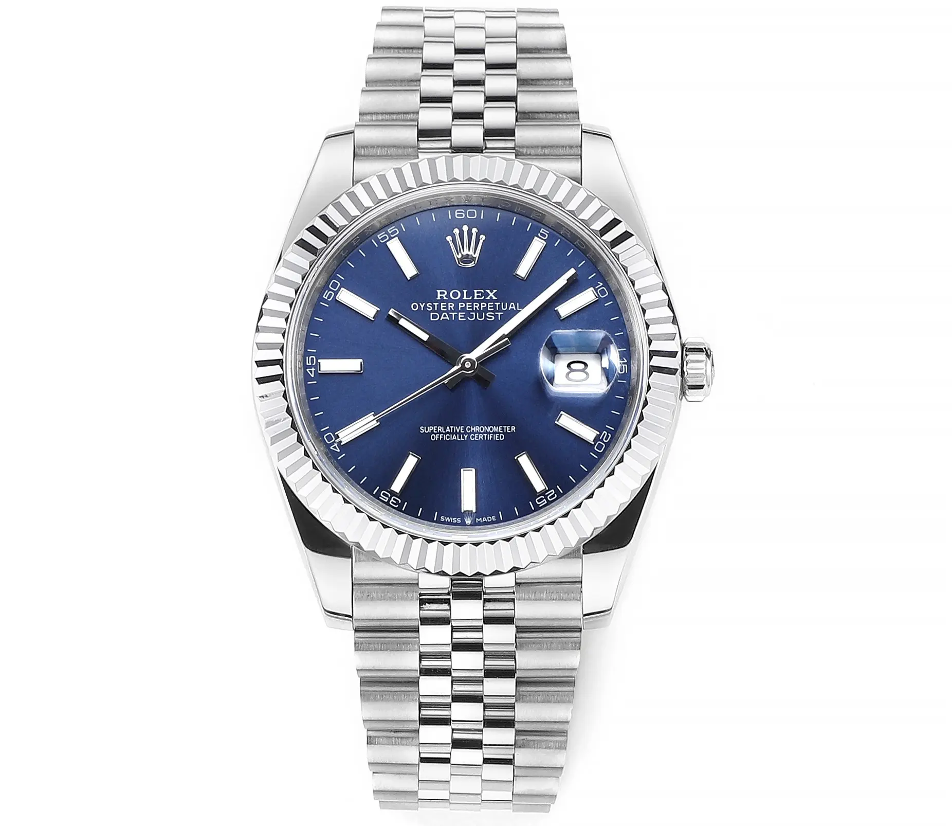 src_0-119.webp Rolex Datejust 41mm Watch – Silver with Blue Dial, Fluted Bezel Rolex - Image 1