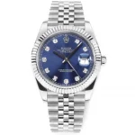 Rolex Datejust 41mm Watch – Silver with Blue Dial, Diamond Markers