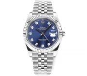 Rolex Datejust 41mm Watch – Silver with Blue Dial, Diamond Markers