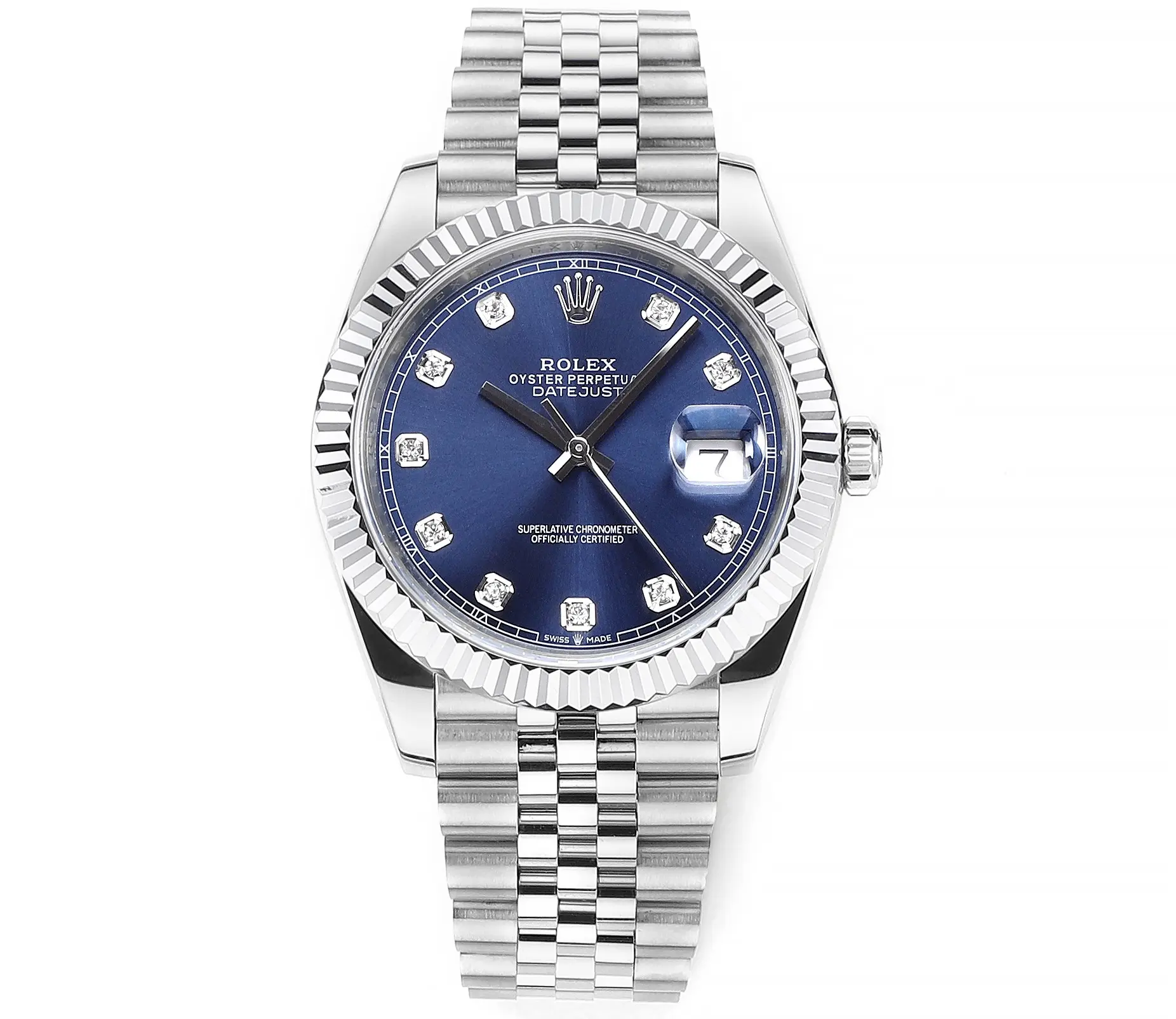 src_0-120.webp Rolex Datejust 41mm Watch – Silver with Blue Dial, Diamond Markers - Image 1
