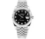 Rolex Datejust 41mm Watch – Silver with Black Dial, Diamond Markers