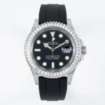 Rolex Yacht-Master 42mm Black Dial Diamond Bezel Rubber Strap Watch