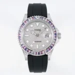 Rolex Yacht-Master 42mm Platinum Case Watch with Diamond & Amethyst Bezel and Black Rubber Strap
